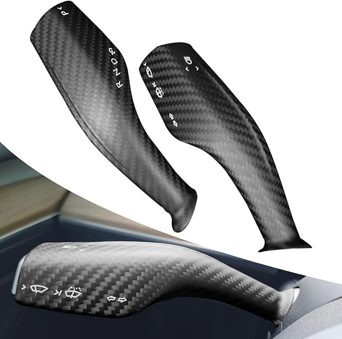 Carbar Column Gear Shift Cover for Tesla Model 3 Model Y Accessories Real Carbon Fiber Shift Lever Wrap Column Shift Paddle Interior Gear Lever (2Pcs Matte Carbon Fiber B Style)