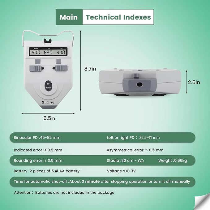 Huanyu Optical Digital Pupilometer with Memory Function LCD Pupil Distance Meter Diopter Compensation PD Measurement Tool for Eyes CE Approved (LY-9A)