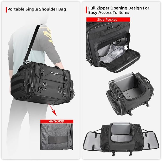 Rhinowalk Motorcycle Saddle Bag Motorbike Tail Bag Waterproof Expandable Pannier Bag Powersports Travel Luggage 33-45L (Black)