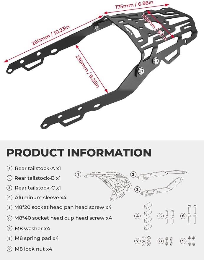 KEMIMOTO Compatible with Grom 2022 2023 2024 Rear Rack Luggage Storage Rack Carrier Grom 2022+ Rear Tail Storage Rack Cargo Enduro Grom 2022 2023 2024