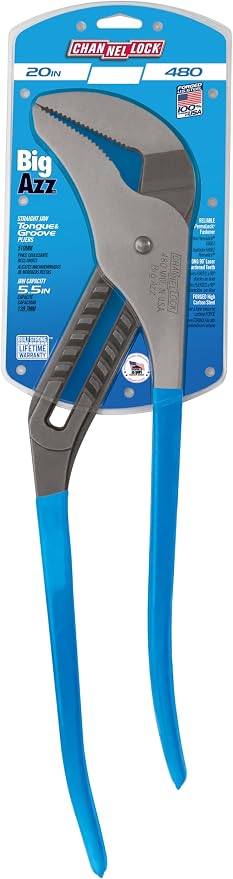 Channellock Tongue and Groove Pliers 480 BIGAZZ - Straight Jaw, 90° Teeth, Forged Steel - 20.25 in, 5.5 in Jaw