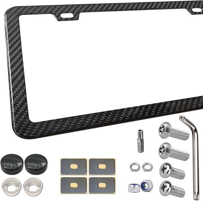 BGGTMO License Plate Frame Carbon Fiber - Stainless Steel License Plate Frames Handmade Covering 100% Real Carbon Fiber | Stainless Steel Tamper Proof License Plate Screws | Slim Frame Qty 1