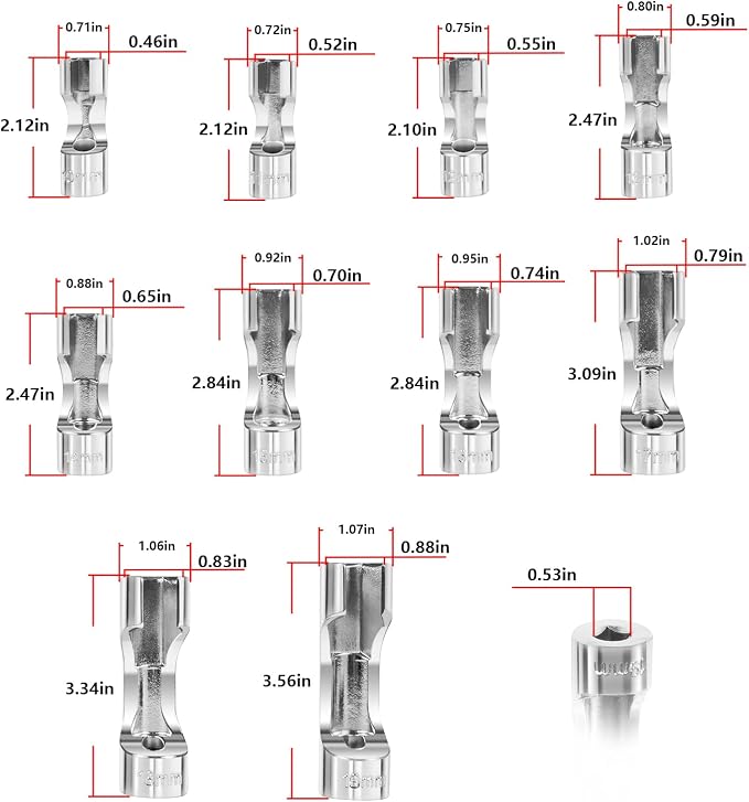 12030 Flare Nut Socket Set, 3/8" Square Drive Diesel Injector Fuel Line Socket Wrench Set, 10mm-19mm (10PCS)