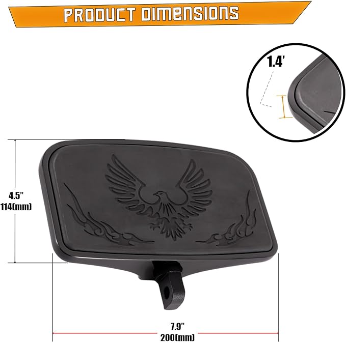 Kinglemc Rear Passenger Footpeg Passenger Peg Floorboard for Harley Dyna Electra Glide Road Electra RoadKing Fatboy Sportster 883 1200 Sportsters Dynas Softails V-Rod (Eagle 7.9 * 4.5", Black)