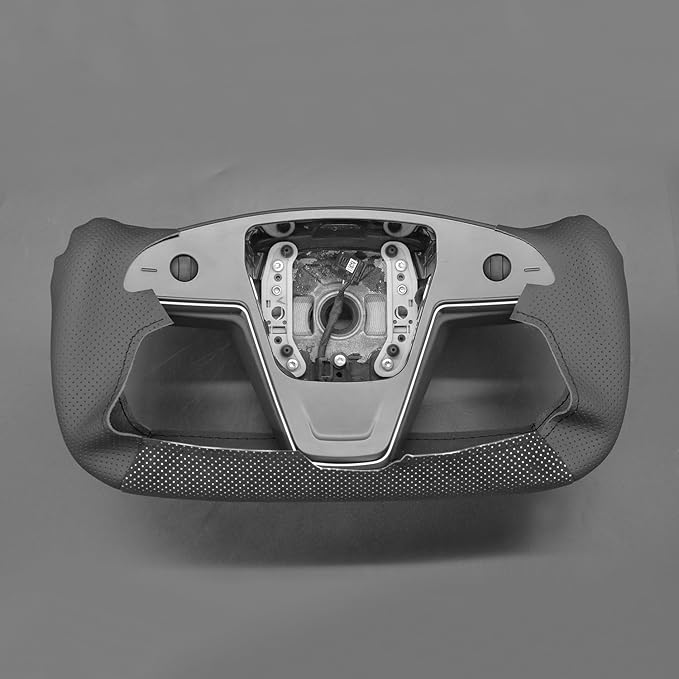 MEWANT DIY Black Perforated Real Leather Mesh Athsuede White Layer Steering Wheel Cover for Tesla Model S Yoke Model X