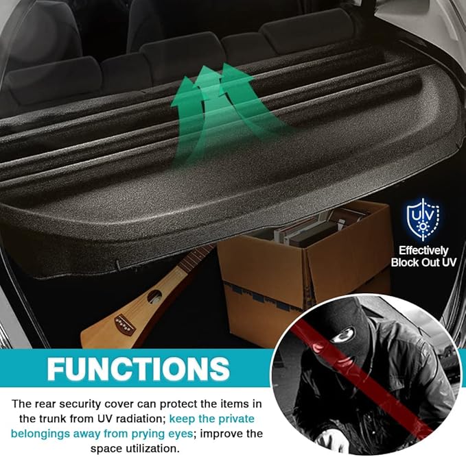 Powerty Cargo Cover Compatible with Honda Fit 2009 2010 2011 Accessories Trunk Cover Trunk Security Shield Shade (Can Withstand Load)