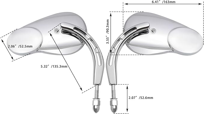 WOWTK Rearview Mirrors,Split Vision Mirrors for Harley 1982-2025 Most Models Road King Street Glide Road Glide Softail Iron 1200 Iron 883 Deluxe Fat Boy Sport Glide XG750 XG500,Chrome