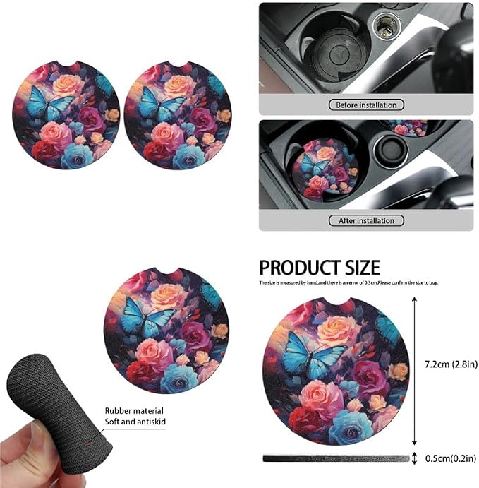 Morpho Menelaus Rose 13 Pieces Seat Covers Accessories Blue Butterfly Flower Steering Wheel Cover Seat Cover Full Set Seat Belt Shoulder Pad Car Cover for Truck SUV