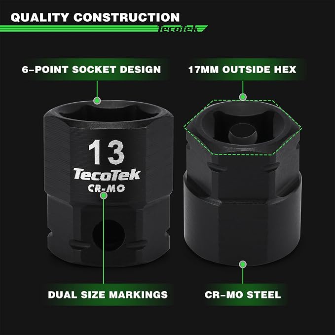 TecoTek 19PCS 3/8-Inch Drive Metric Low Profile Impact Socket Set, Stubby Socket Set, 6mm-24mm, No Skips Sizes, 6 Point, Cr-Mo, Shorter Socket for Tight Areas