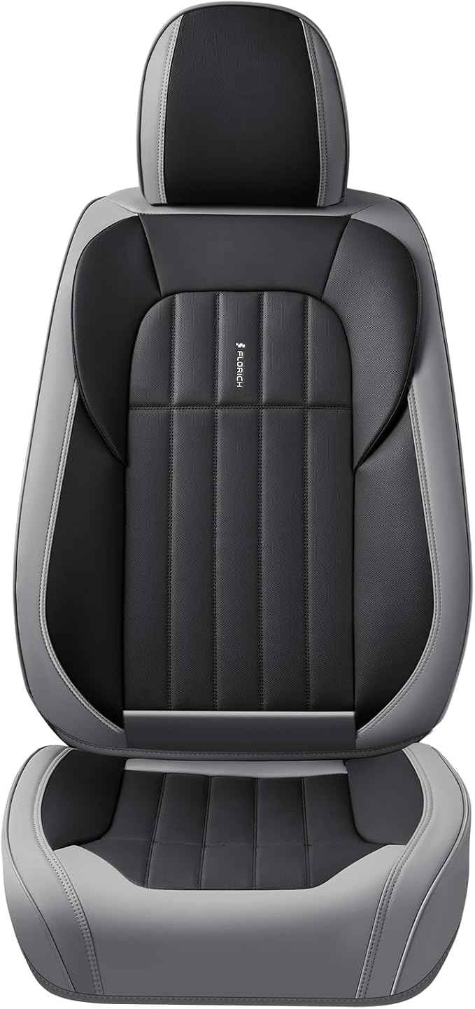 FLORICH Seat Cover, Car Seat Covers Front Set, Waterproof Leather Car Seat Protector, Front Seat Covers for Cars, Automotive Seat Covers Protector 2 Pack Fit for Most Cars Trucks SUV - GrayBlack