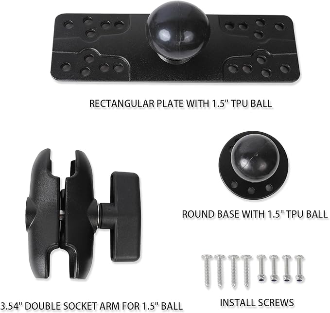 xik 1.5" Ball Short Arm Fish Finder Mount, Aluminum Alloy Marine Electronic Mount, Round Base with 1.5 inches / 38mm / C Size Ball Adapters, Compatible with Garmin, Lowrance, Humminbird and More