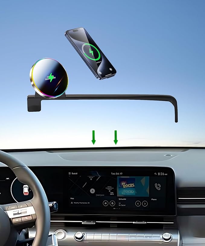 Car Phone Holder for 2024 2025 2026 Hyundai Kona/Kona EV Electric Accessories 15W Fast Wireless Charger Screen Fixed Clip HandsFree Cell Phone Mount 360° Rotation (12.3 Inch)