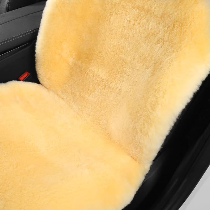 Fluffy Fur Sheepskin Car Seat Cover Automotive Interior Accessories Seat Covers Accessories Seat Cushions， Soft Natural Pure Wool ，Universal Fits Most Cars SUVs (Yellow, Universal Fit, Pack of 2)
