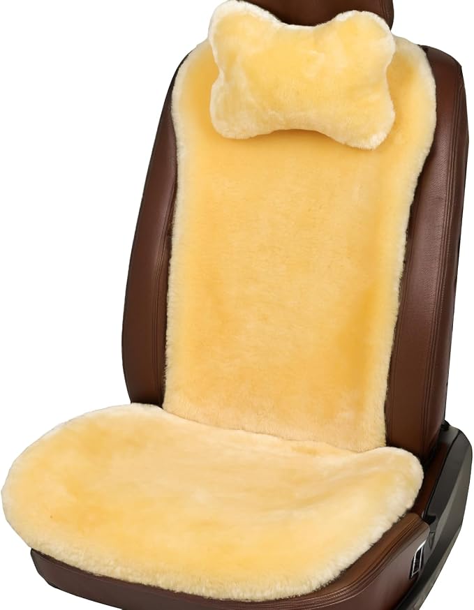 OGLAND Fluffy Cozy Fur Sheepskin Universal Car Seat Cover for Auto Fuzzy Seat Cushion Accessories Automobiles (3 Pack Front, Golden Yellow)