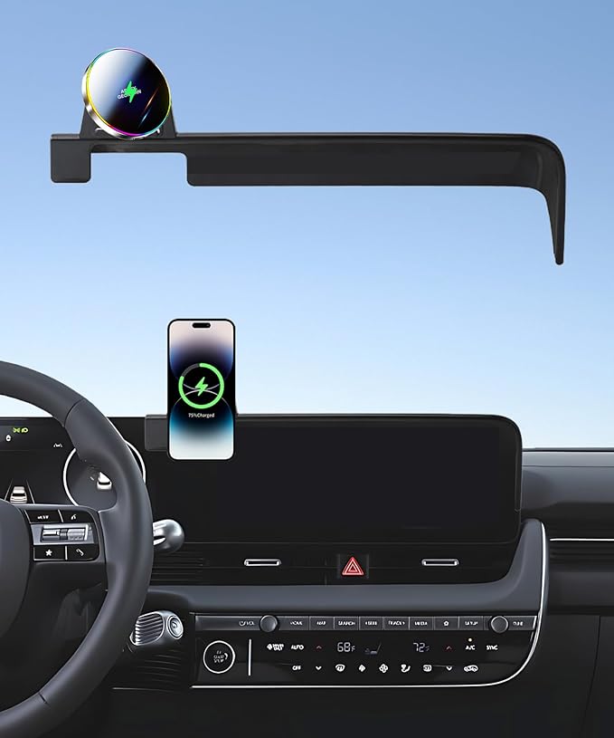 Car Phone Holder for 2022 2023 2024 2025 Hyundai loniq 5 Accessories Apply to 12.3 Inch Touchscreen 15W Fast Wireless Charger Screen Fixed Clip HandsFree Cell Phone Mount 360° Rotation