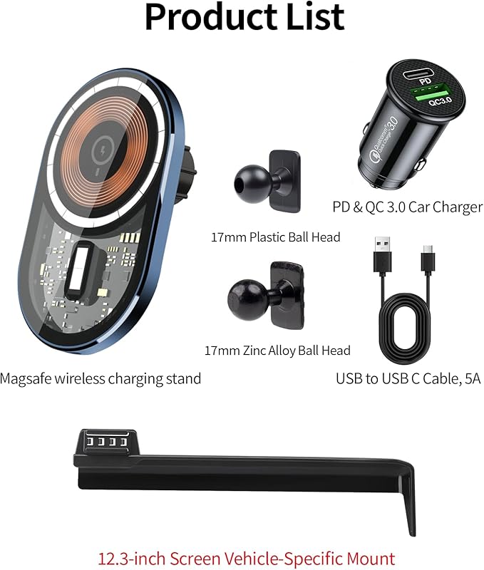 Wireless Charging car Phone Holder for Kia EV9 2024 Accessories 12.3 inch Screen Fixed Clip,360° Rotation car Phone Mount Compatible with MagSafe