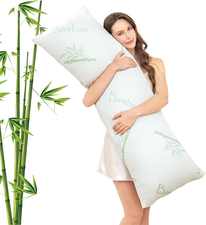 Primesoft Body Pillow for Adults, Memory Foam Long Pillow for Side Sleeper, Fluffy and Firm Full Body Pillow with Removable Pillowcase,Adjustable Filling,20×54 Inch,Green