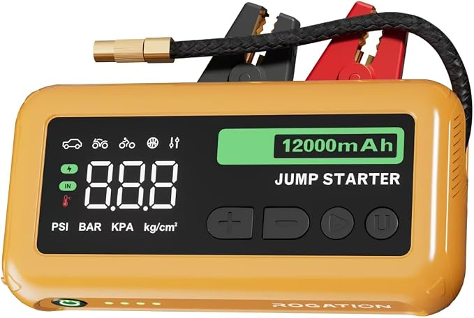 Jump Starter with 150PSI Air Compressor, 2000A Peak 12V Booster, 10000mAh Portable Car Battery Jump Starter, Up to 10L Gas/8L Diesel Engines, 33W Bidirectional fast Charging Power Bank-Orange