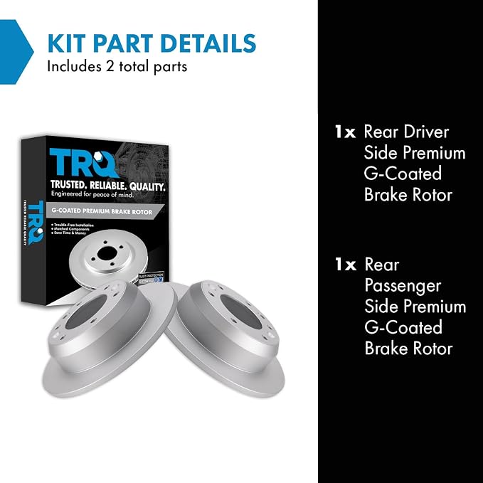 TRQ Rear Brake Rotor Set G Coated Solid Compatible with 2007-2008 Hyundai Entourage 2006-2012 2014 Kia Sedona