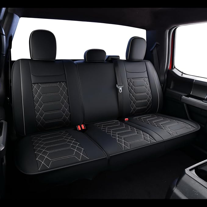 RISINGSTAR F150 Faux Leather Seat Covers, fit for 2015-2026 F150 SuperCrew, and 2017-2026 F250 F350 F450 Super Duty Crew Cab(Full Set, Black&Gray)