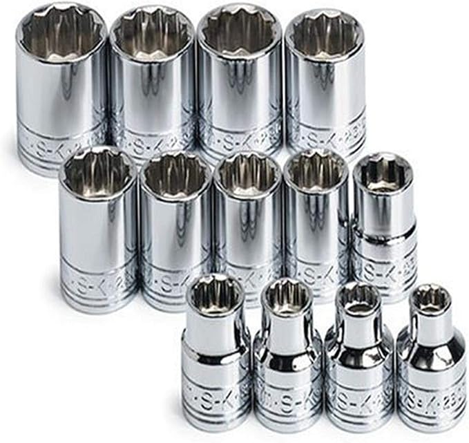 SK Tools USA 3/8" Drive, 13 Piece, 12 Point, Standard Metric Chrome Socket Set: 7MM - 19MM | 89023