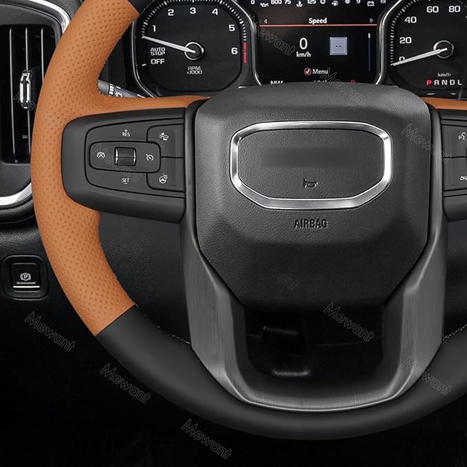 MEWANT Hand Stitch Car Steering Wheel Protector Wrap Cover for GMC Sierra 1500 2019-2023 / Sierra 1500 Limited 2022 / Sierra 2500 2020-2024 / Sierra 3500 2020-2024 / Yukon (XL) 2021-2023 Accessories