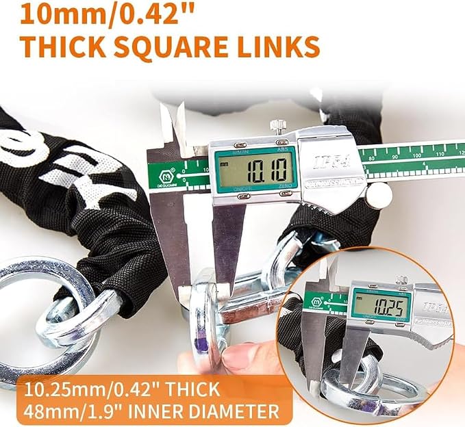 Heavy Duty Anti-Theft Motorcycle Chain Lock - 4ft/120cm Long, 10mm Thick Chain with Bright-Colored Lock, 4 Keys for Bicycle, Scooter (7.28lbs)