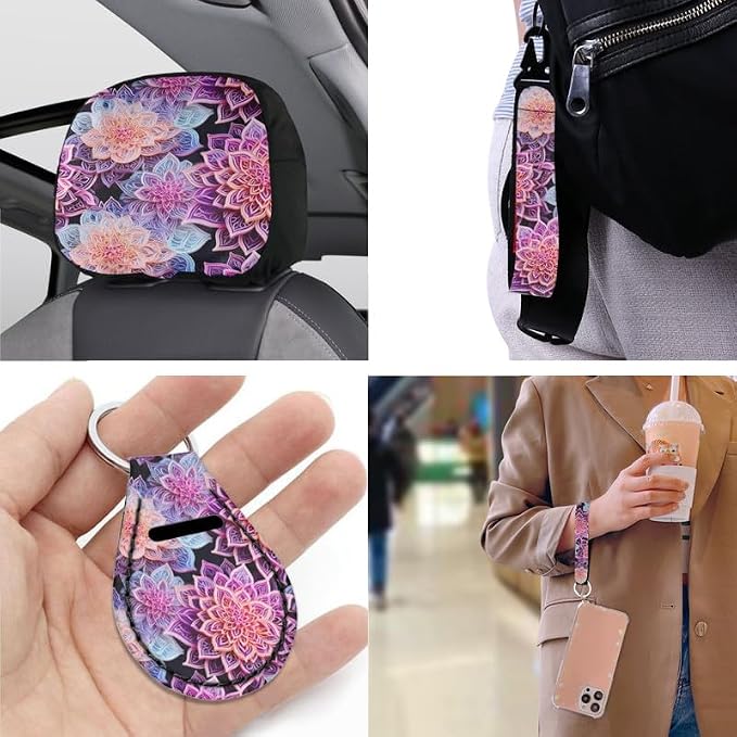 Bohemia Lotus Mandala Purple 13 Pieces Seat Covers Accessories Boho Flower Fractal Art Steering Wheel Cover Seat Cover Full Set Seat Belt Shoulder Pad Car Cover for Truck