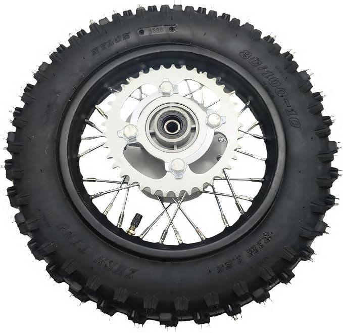 CLEO 80/100-10 Rear Wheel Rim Tire Assembly for 50cc-125cc Dirt Bike taotao TTR SSR CRF Apollo 12mm axle includes Drum Brake and 420-37T sprocket