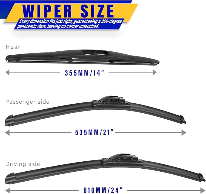 3 wipers Replacement for 2003-2008 Honda Pilot, Windshield Wiper Blades Original Equipment Replacement - 24"/21"/14" (Set of 3) U/J HOOK