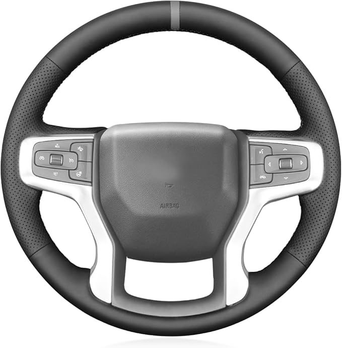 MEWANT Custom DIY Black Artificial Leather Steering Wheel Cover for Chevy Silverado 1500 Silverado 2500/3500 Blazer