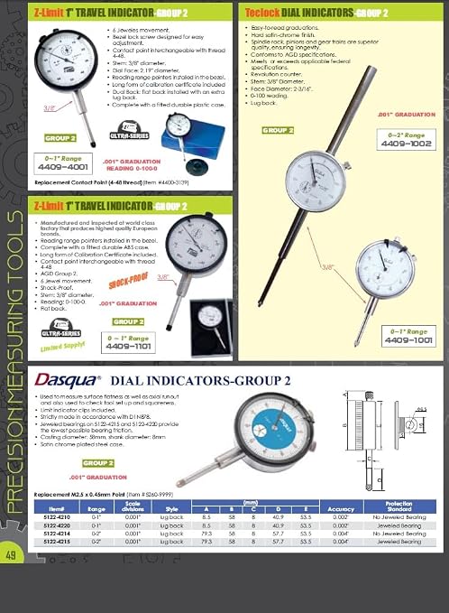 Pro Series by HHIP 4400-0001 Dial Indicator, .001" Graduation, 0-100 Reading, 0-1"