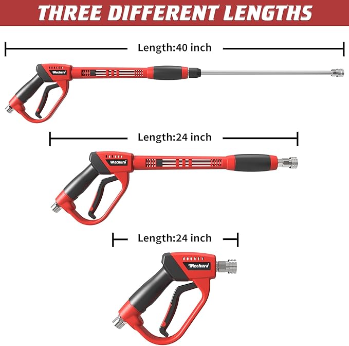 Pressure Washer Gun 5000PSI with Extension Wands, 40 Inch Pressure Washer Accessories with 1/4" Quick Connect Outlet, Car Wash Gun with 5 Nozzle Tips and M22-14mm to M22-15mm Adapters