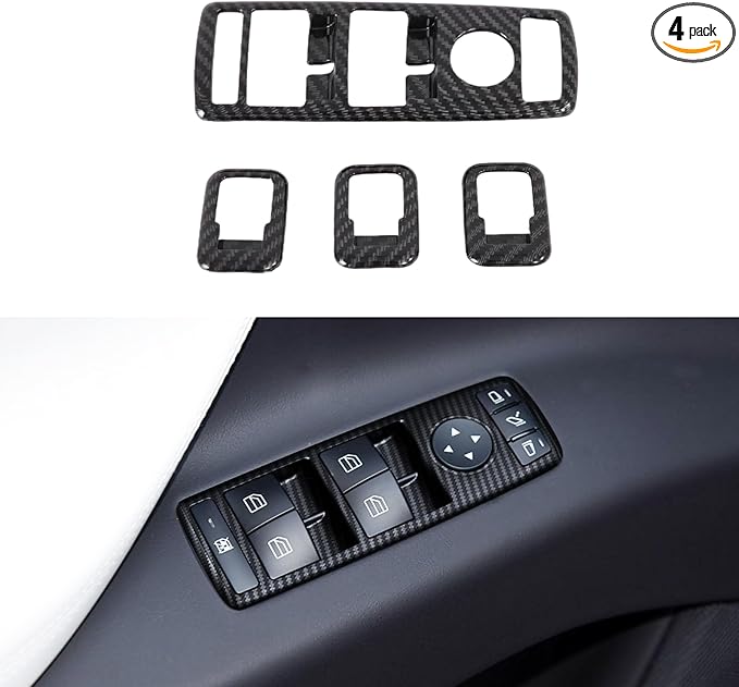 Car Interior Accessories Window Lift Switch Botton Panel Cover Decoration for Tesla Model X Model S 2014-2024 Protection Trim （Imitation Carbon Fiber Pattern）（Pack of 4）
