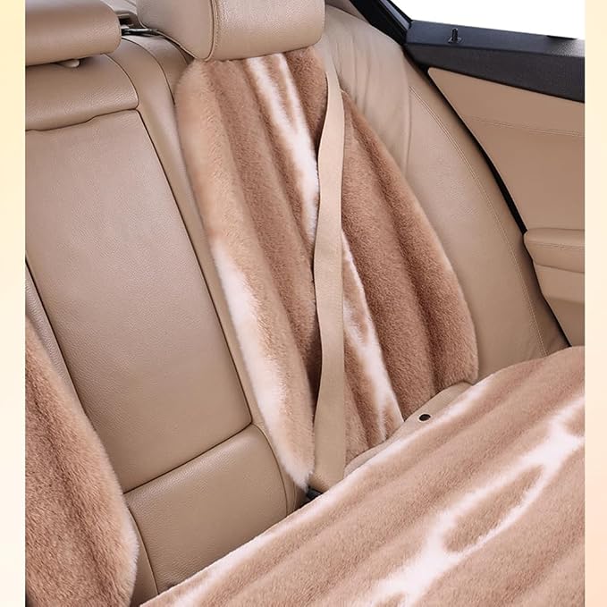 Faux Sheepskin Car Seat Cover Full Set, Fluffy Cute Black Fuzzy Car Seat Cover for Soft Auto Universal Plush Vehicle Seat Protector Pad Accessories Home and Office Chair