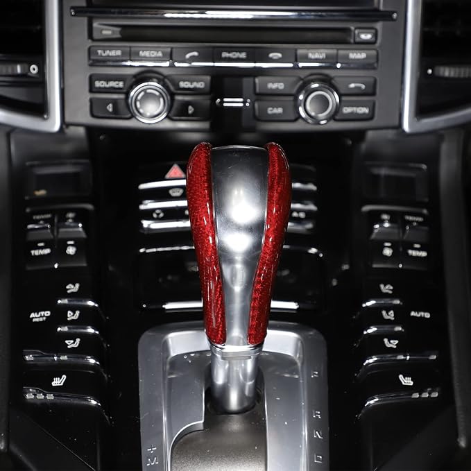 Real Carbon Fiber Source Manufacturer Automotive Interior Accessories Center Console Gear Shift Knob Decorative Protective Cover for Porsche 2011-2017 Cayenne (Red Carbon Fiber)