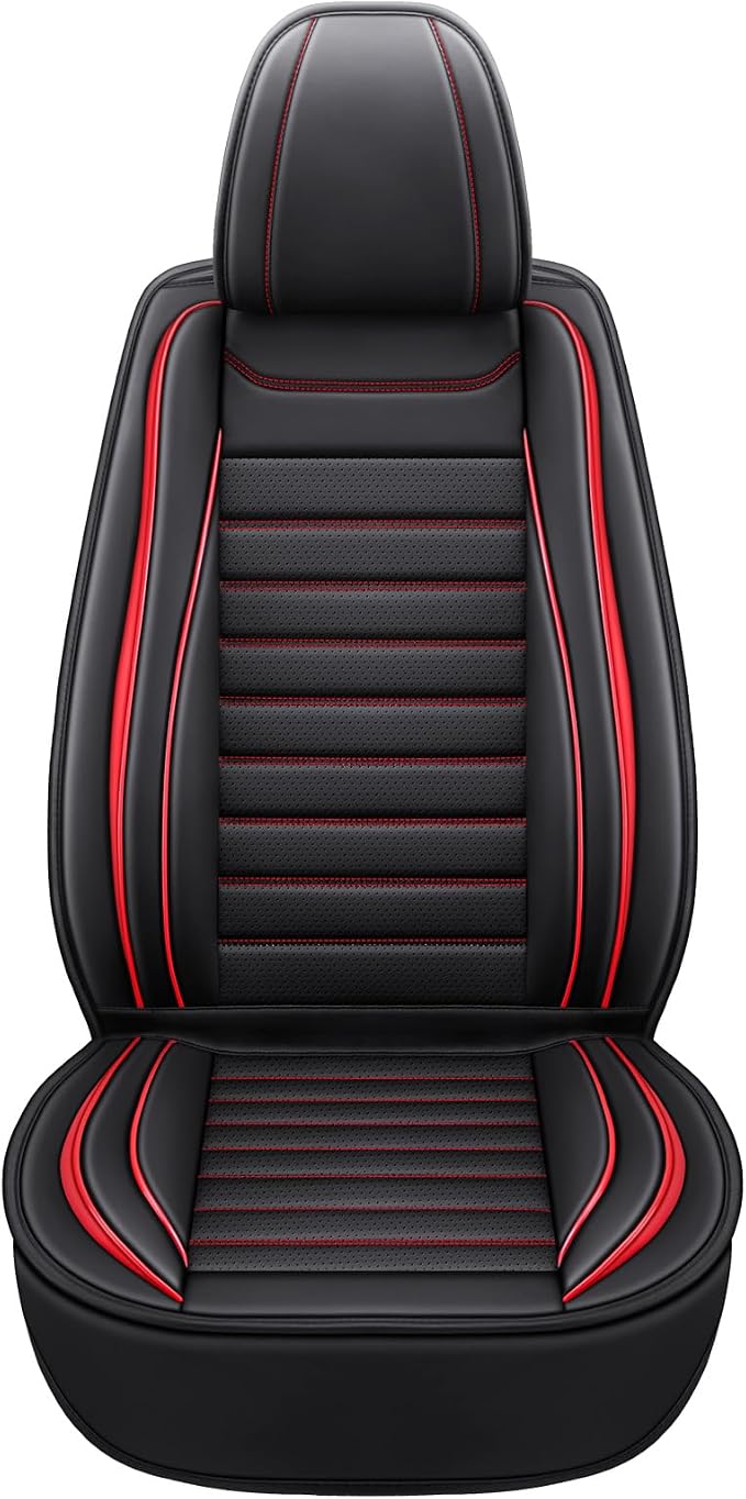 MINGBRON Leather Car Seat Covers Full Set, Universal Faux Leather Car Seat Covers 5 Seats, Automotive Seat Covers for Most Sedans SUVs Trucks, Front and Rear Seat Covers,Wine Red