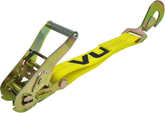 VULCAN Car Tie Down - Twisted Snap Hooks - Lasso Style - 2 Inch x 96 Inch - 4 Pack - Classic Yellow - 3,300 Pound Safe Working Load