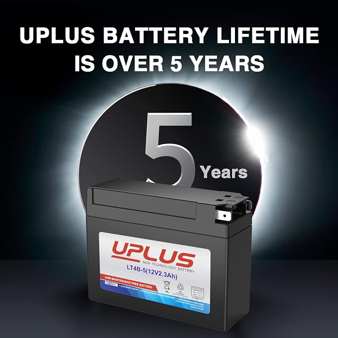 Motorcycle Battery YT4B-BS, UPLUS LT4B-5 High Performance & Maintenance Free - AGM Batteries Replacement Battery for Suzuki and Yamaha Motorcycle, 12V 2.3AH, Tab Terminal