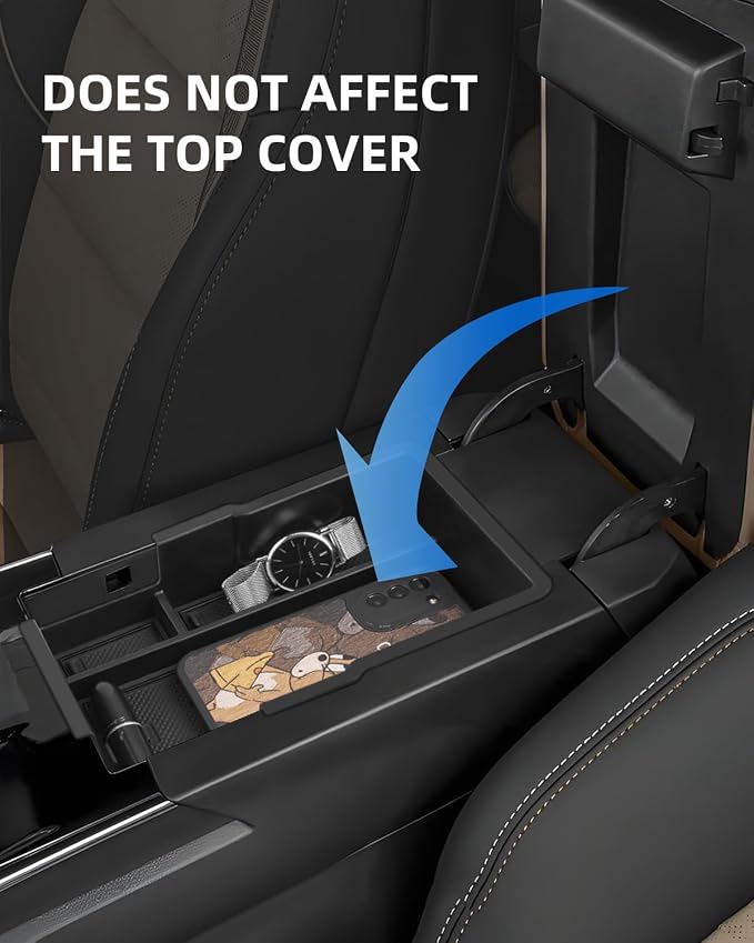 Center Console Organizer for Chevy Equinox 2026 2025 Armrest Insert Storage Tray with Non-Slip Rubber Mat Chevy Equinox Organiser Accessories-Black(Not for Equinox EV)