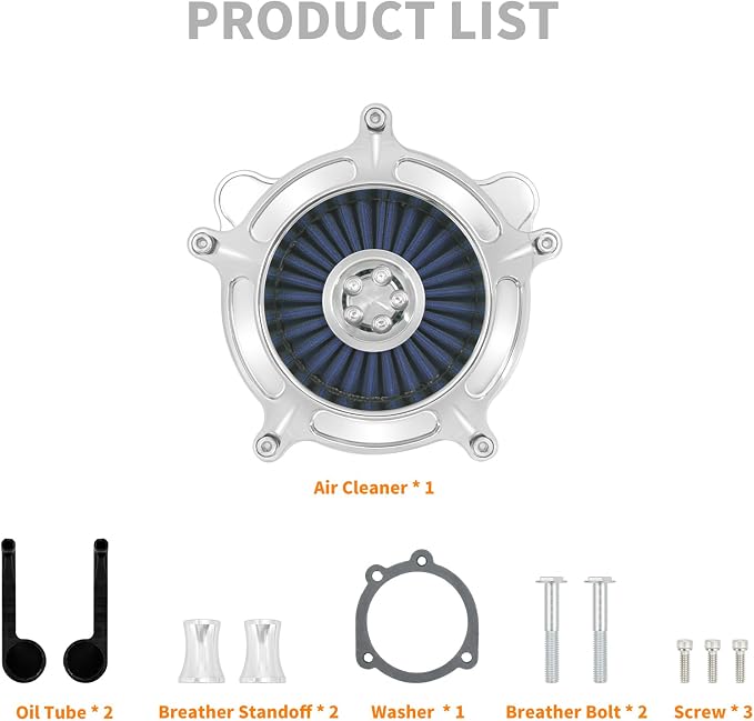 Air Cleaner Filter Aluminum Fit for Harley Touring Road King Street Glide Softail Sportster Dyna (Chrome Housing Blue Element, B For Touring 00-07,Softail 00-15,Dyna 00-17)