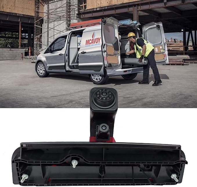 HD Auto Transporter Caravan Van Brake Light Roof Rear View Reversing Backup Dual-Lens Camera with Angle Adjustable Compatible with Ford Transit Connect 2/XL Cargo Titanium Passenger Wagon SUV MPV Bus