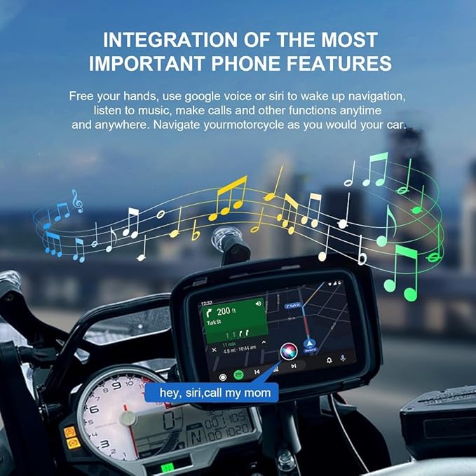 Sunweyer Portable Carplay Wireless Android Auto for Motorcycle,5 Inch IPX7 Waterproof Touchscreen,Auto GPS Navigation,5G Dual Bluetooth,Support Siri/Google Assistant