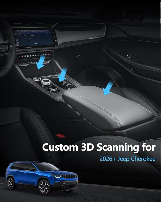SKTU 3Pack for 2026 Jeep Cherokee Center Console Organizer for 2026+ Jeep Cherokee (Base/Laredo/Limited/Overland) Console Tray & Wireless Charging Mat & Cup Holder Jeep Cherokee 2026 Accessories