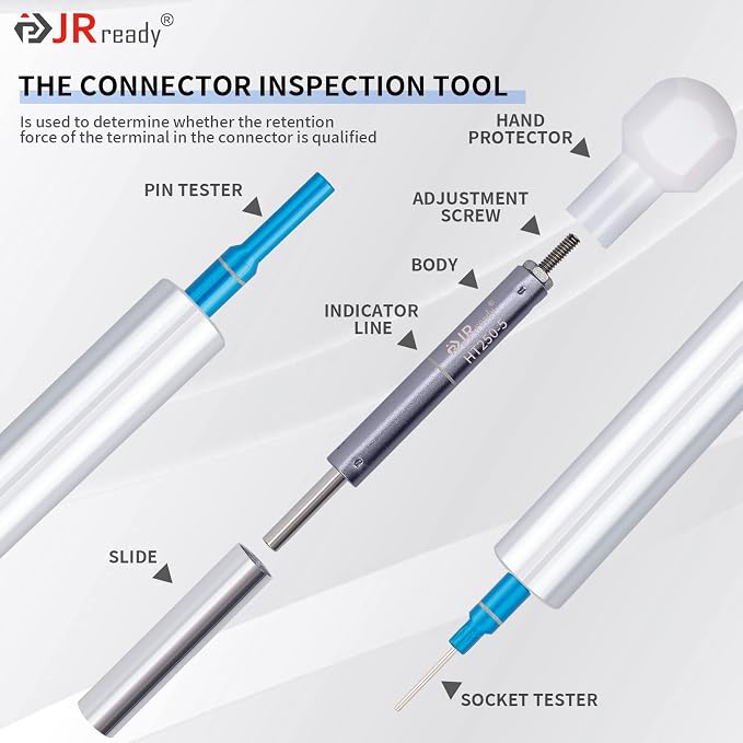 JRready ST5246-HT250 Connector Inspection Tool Kit-HT250-5 Electrical Tension Tester with Socket & Pin Tester Tips Work for Automotive Adjustable Electronic Connector Retention Test Kit