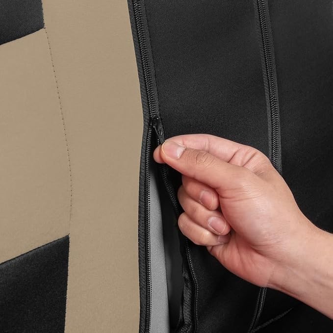 BDK CarXS Beige Car Seat Covers Full Set with Matching Set of Floor Mats for SUV & Truck – Truck Front Seats & Rear Bench Cover Seats Protector Car Mats Full Set Interior Seat Covers