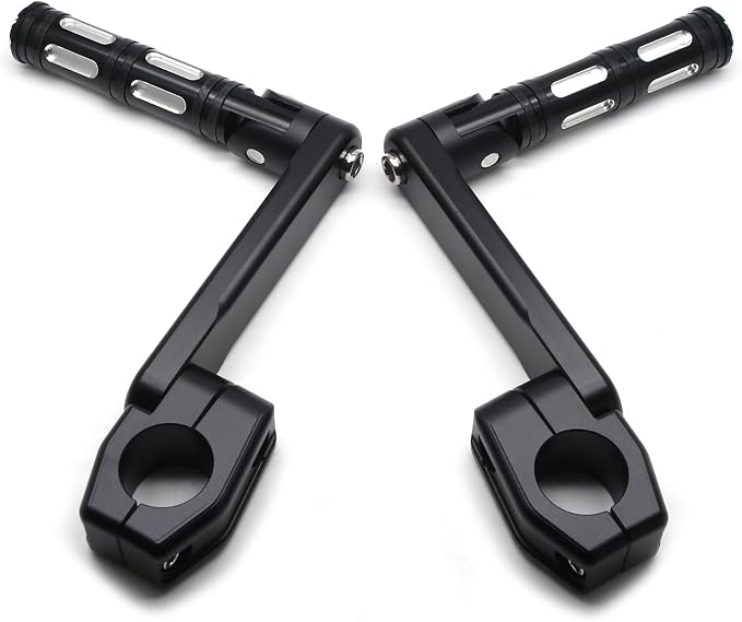 MZS Motorcycle Highway Pegs, 1.25" CNC Highway Foot Pegs Adjustable Long Angled Mount Clamps Compatible with Road King Sportster Softail Street Electra Glide Dyna Rebel Shadow for 1 1/4 Crash Bar