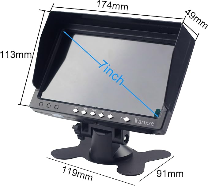 7-inches IPS Monitor 4ch Car Rear View Quad Split,Remote Control, 4-PIN Aviation Connect Video Inputs - 12V-24V 800X480HD for Truck RV Bus Car Vehicle Reversing Backup Rearview Cameras Monitor
