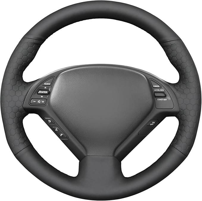 MEWANT Hand Sew Black Solid Embossed Artificial Leather Steering Wheel Cover for Infiniti G25 G35 G37 EX35 EX37 Q60 QX50