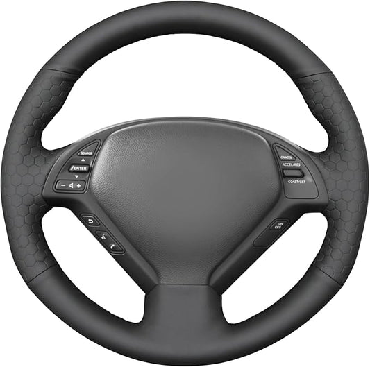 MEWANT Hand Sew Black Solid Embossed Artificial Leather Steering Wheel Cover for Infiniti G25 G35 G37 EX35 EX37 Q60 QX50